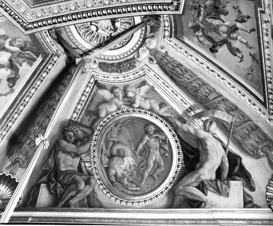 Due nudi (Ercole e il Tempo) con un medaglione (dipinto murale) di Chiari Fabrizio (sec. XVII)