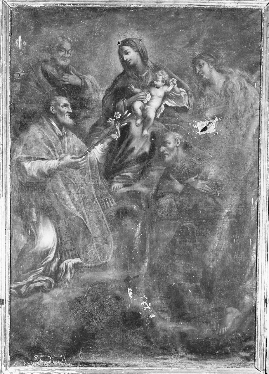 Madonna con Bambino in gloria e i santi Filippo Neri, Felice di Cantalice, Giuseppe e Maria Maddalena (dipinto) - ambito Italia centrale (sec. XVII)