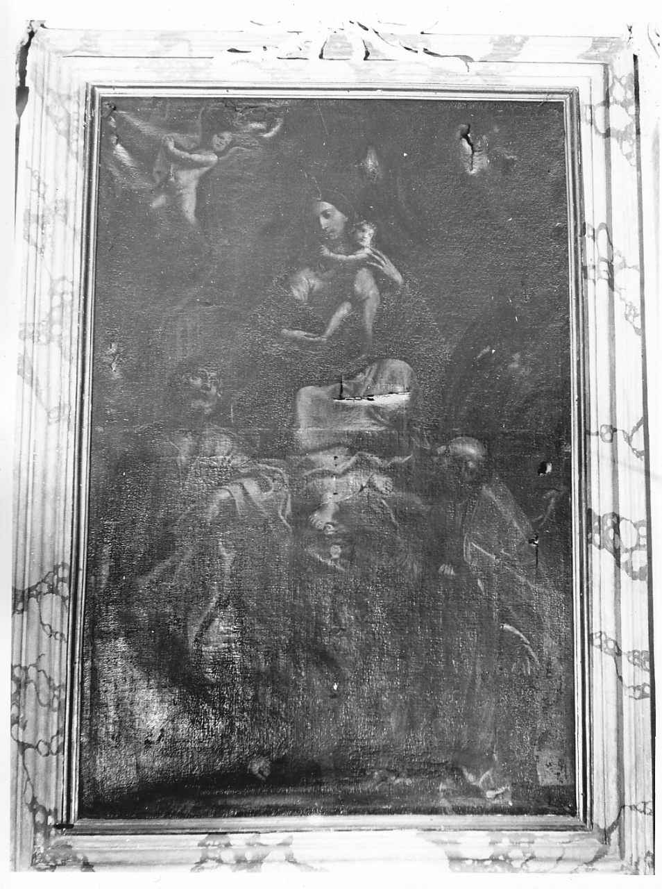 Madonna in trono con Bambino San Giuseppe San Francesco e santo vescovo (dipinto, opera isolata) di Carracci Annibale (cerchia) (sec. XVII)