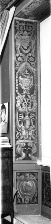 motivi a candelabra e telamoni reggifestone (decorazione parietale) - maestranze romane (sec. XVII)