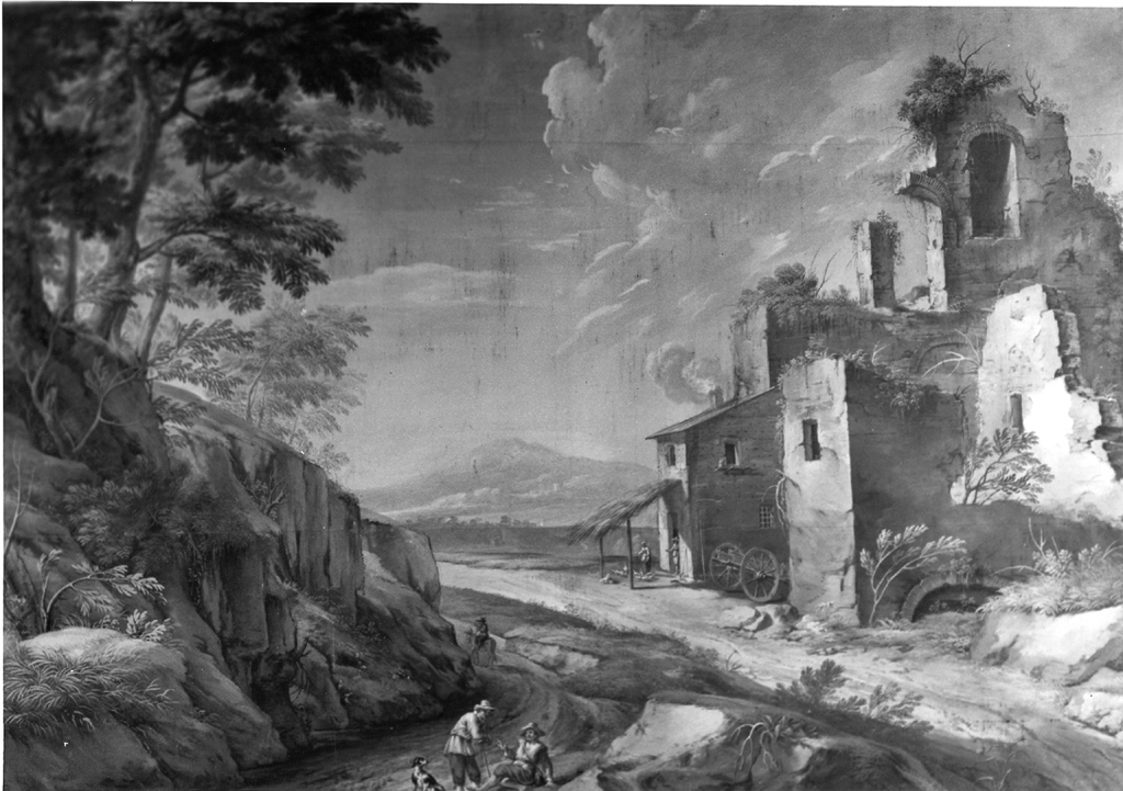 paesaggio con edificio diroccato (dipinto) di Onofri Crescenzio (sec. XVII)