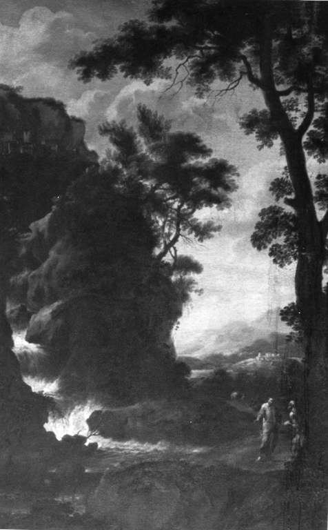paesaggio con tentazioni di Cristo (dipinto) di Dughet Gaspard detto Pussino (cerchia) (sec. XVII)