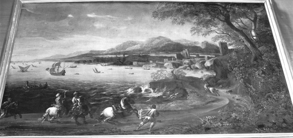 paesaggio con assalto di cavalleria (dipinto) di Dughet Gaspard detto Pussino (cerchia) (sec. XVII)