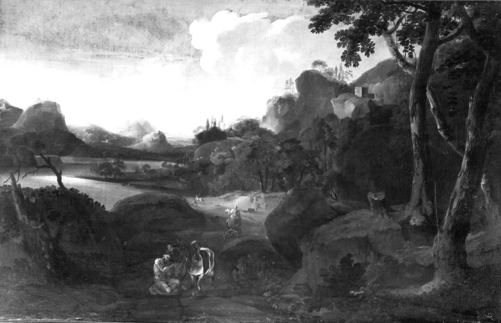paesaggio con il buon samaritano (dipinto) di Dughet Gaspard detto Pussino (cerchia) (sec. XVII)