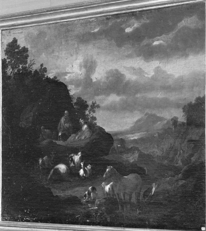 paesaggio con armenti, coppia di contadini e cavallo (dipinto) di Brandi Domenico detto Micco (attribuito) (sec. XVIII)