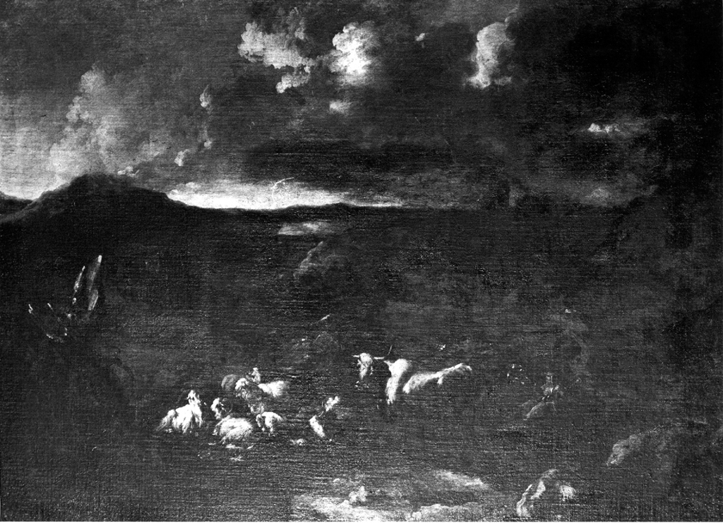 paesaggio con gregge (dipinto) di cSa Fabrik Marke (attribuito) (secc. XVII/ XVIII)