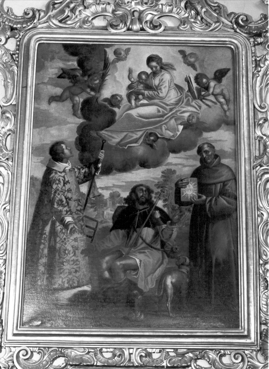 Madonna con Bambino, San Rocco, San Lorenzo e San Bernardino da Siena (dipinto, opera isolata) di Gandino Antonio (fine/inizio secc. XVI/ XVII)