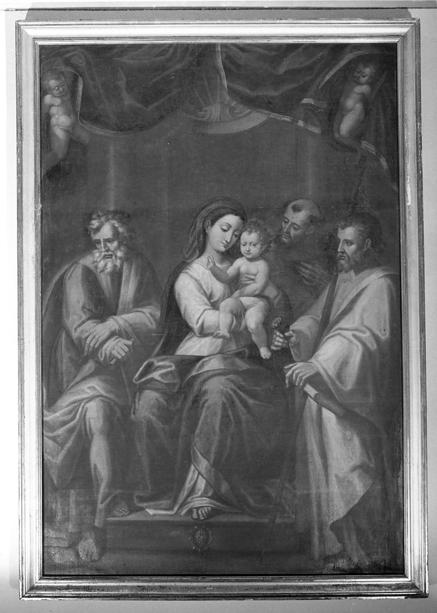 Madonna col Bambino tra i santi Giuseppe, Francesco d'Assisi e Diego (dipinto, opera isolata) - ambito cremonese (fine/inizio, seconda metà secc. XVI/ XVII, sec. XVIII)