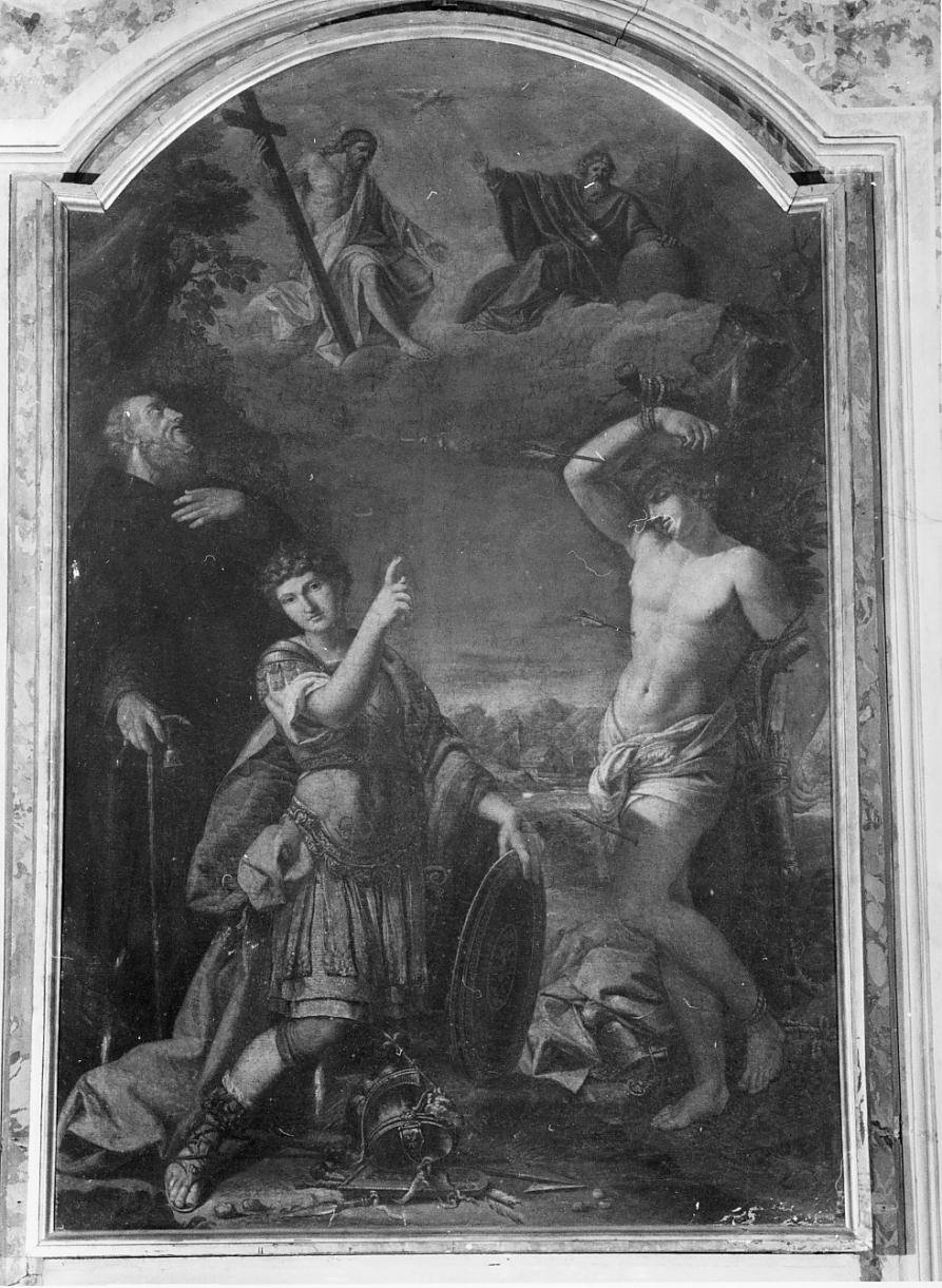 Santissima Trinita' con Sant'Antonio Abate San Fiorentino e San Sebastiano (dipinto) - ambito mantovano (seconda metà sec. XVI)