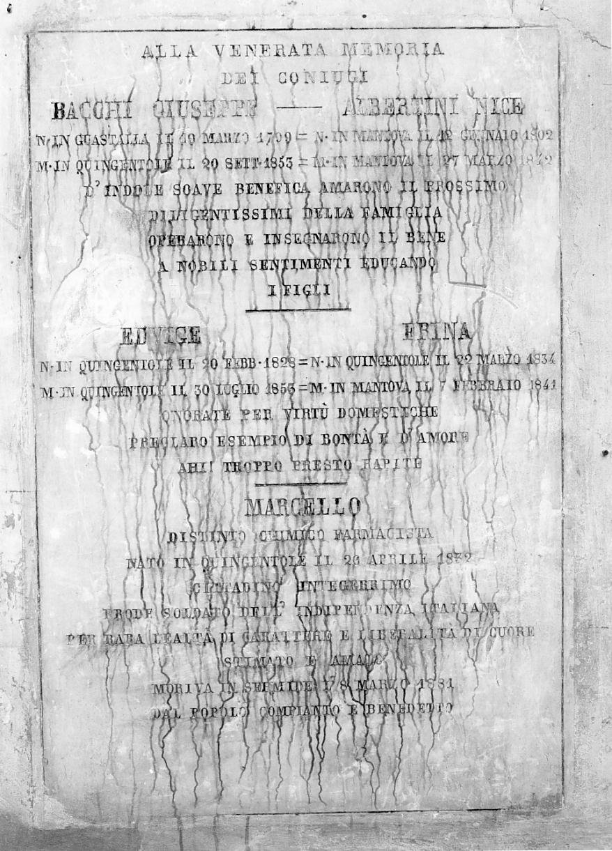 lapide commemorativa - ambito mantovano (sec. XIX)