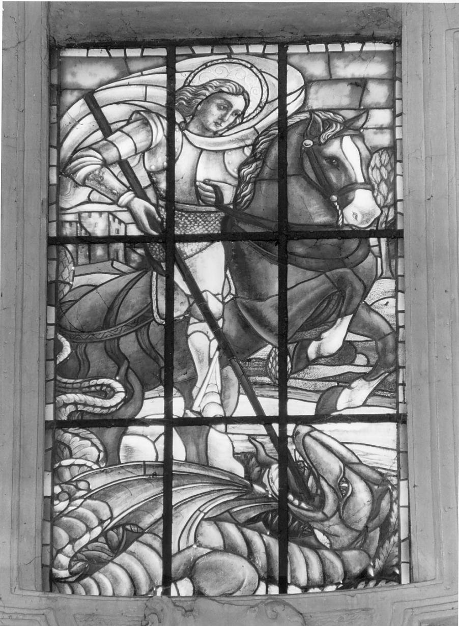 San Giorgio e il drago (vetrata) - ambito mantovano (secondo quarto sec. XX)