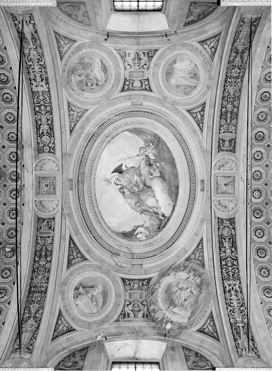 Fede e Speranza/ Papa/ Evangelisti/ motivi decorativi (dipinto, ciclo) di Barbiani Umberto detto Gucin, Benedini Ottorino (secondo quarto sec. XX)