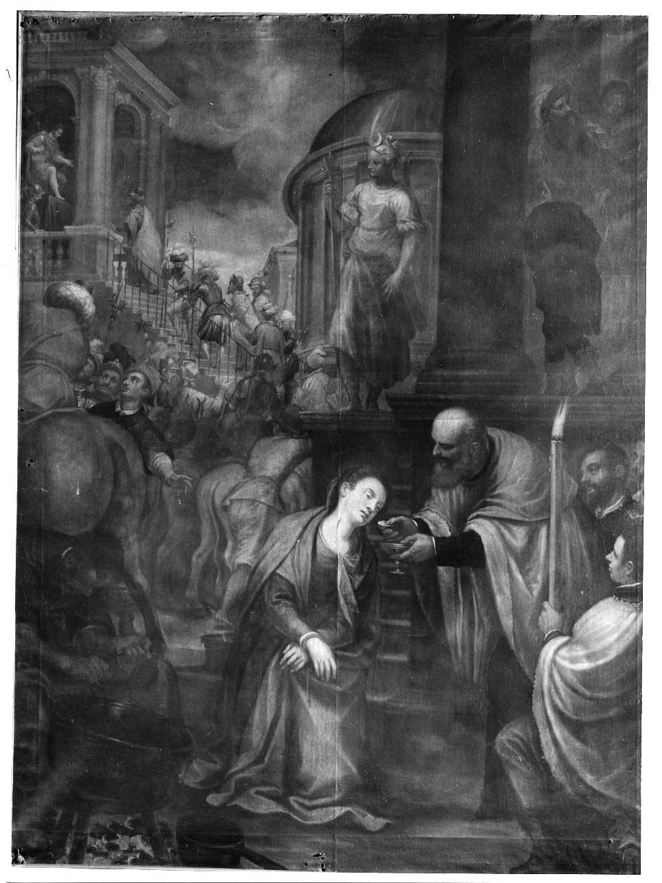 Comunione di Santa Lucia (dipinto, elemento d'insieme) di Maganza Alessandro (sec. XVII)