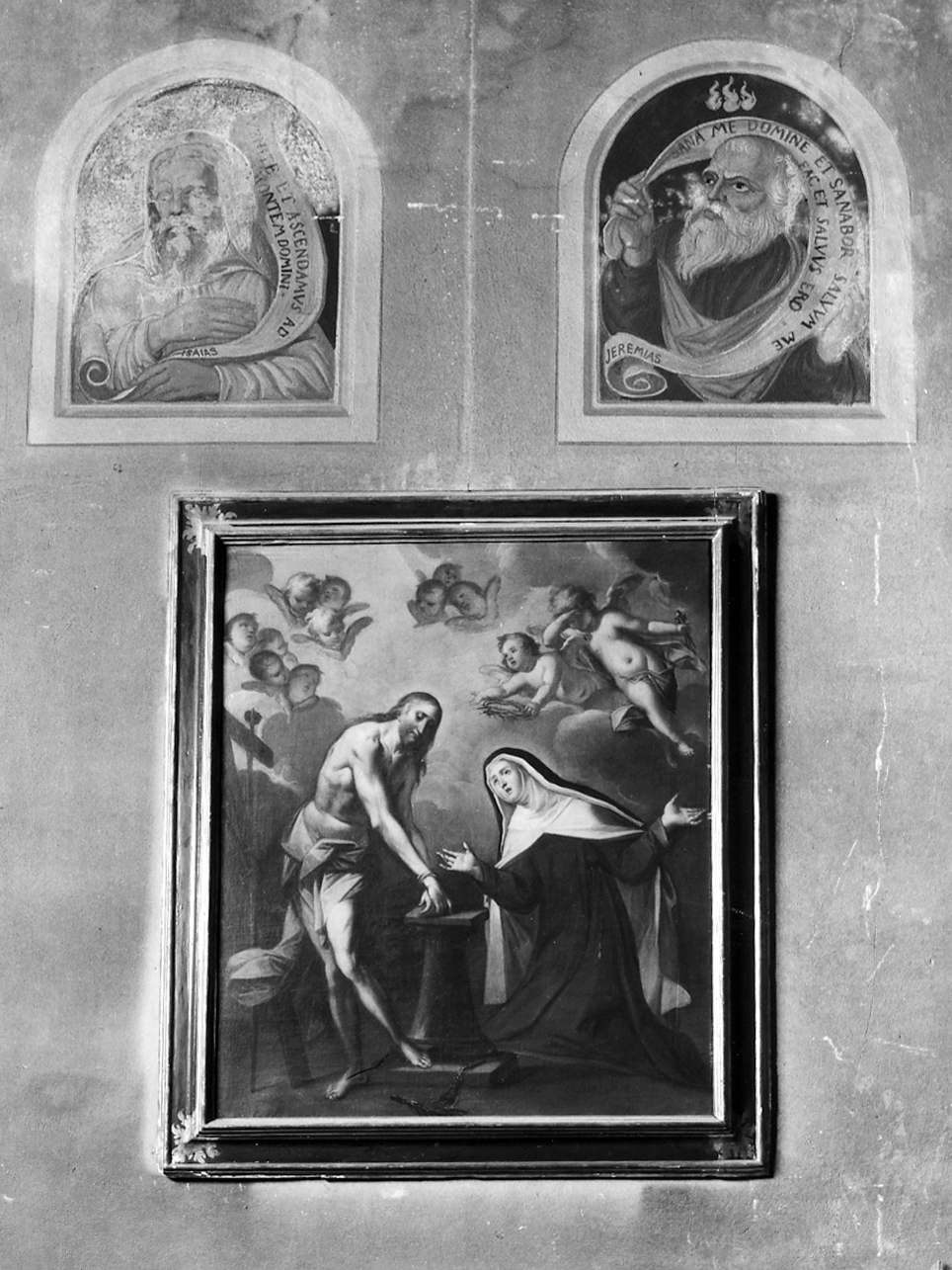 Finte nicchie con figure di profeti Isaia e Geremia a mezzo busto (decorazione pittorica, elemento d'insieme) di Pescatori Mario (sec. XX)