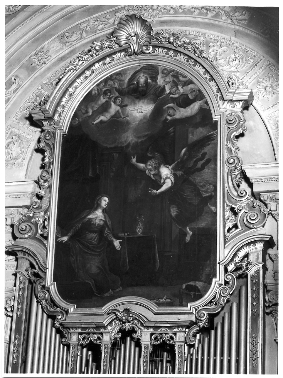 Annunciazione (dipinto, opera isolata) di Maganza Alessandro (sec. XVI)