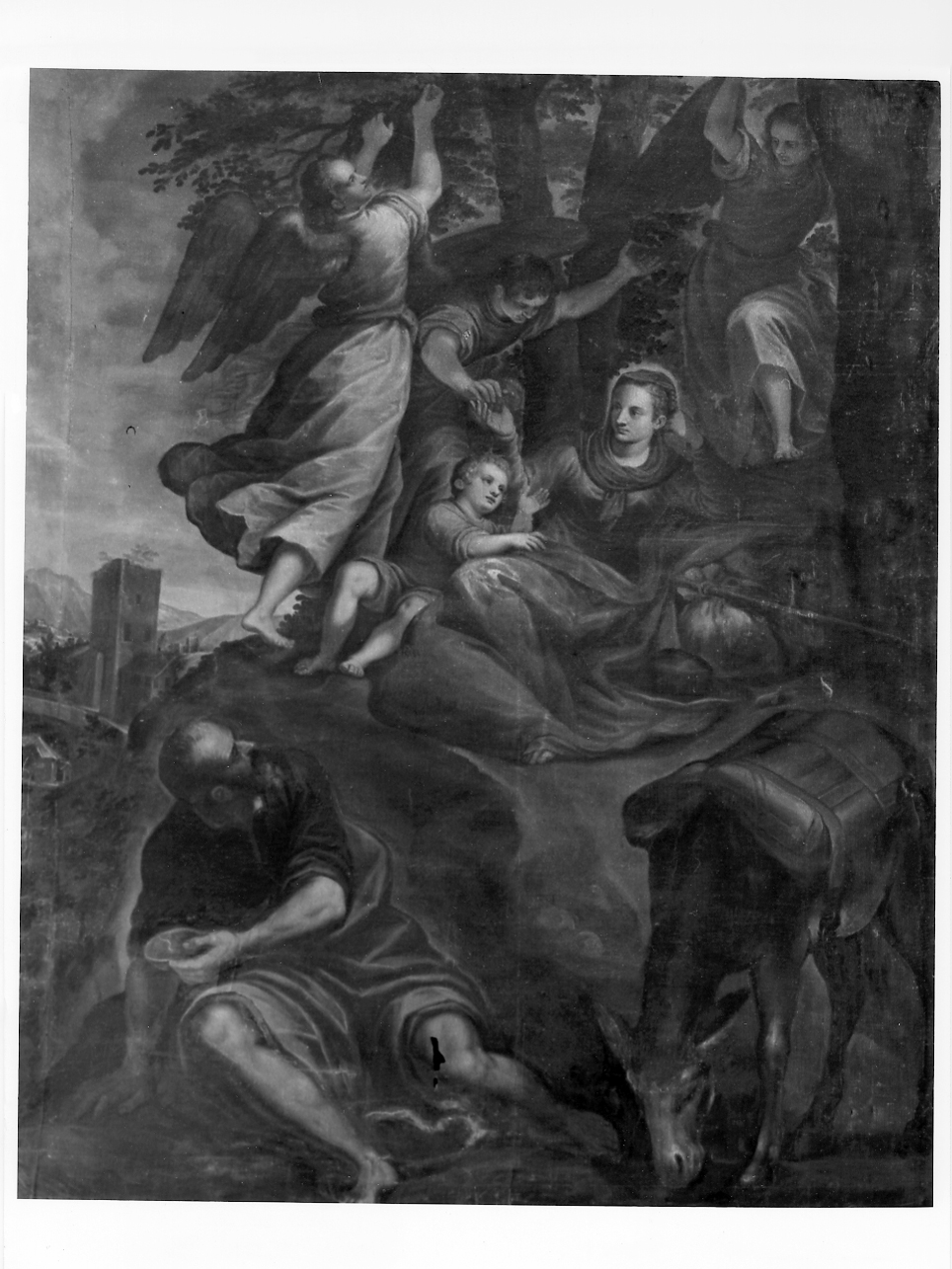 riposo nella fuga in Egitto (dipinto, elemento d'insieme) di Maganza Alessandro (fine sec. XVI)