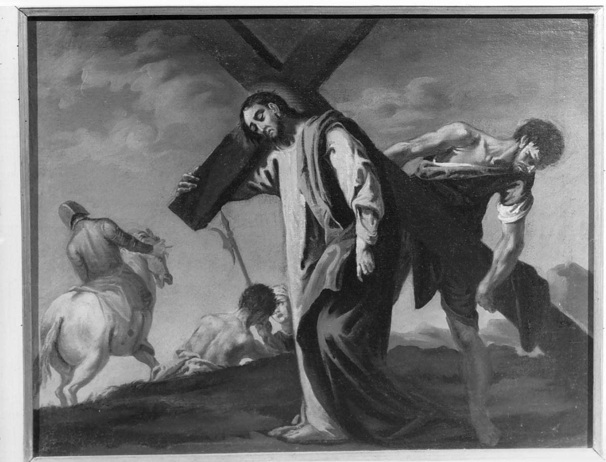 Stazione II: Gesu' caricato della croce (dipinto) - ambito mantovano (sec. XVIII)