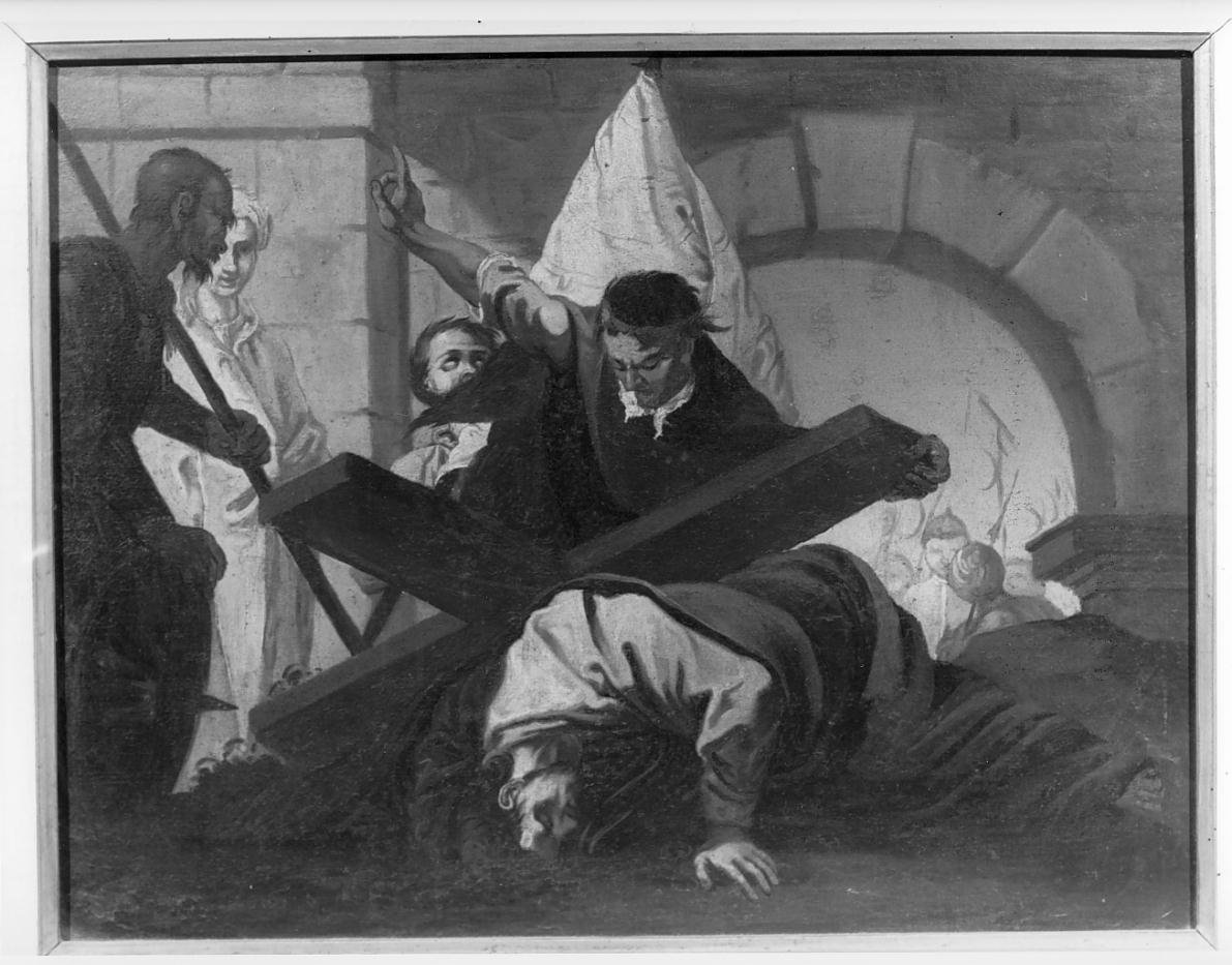 Stazione IX: Gesu' cade sotto la croce la terza volta (dipinto) - ambito mantovano (sec. XVIII)