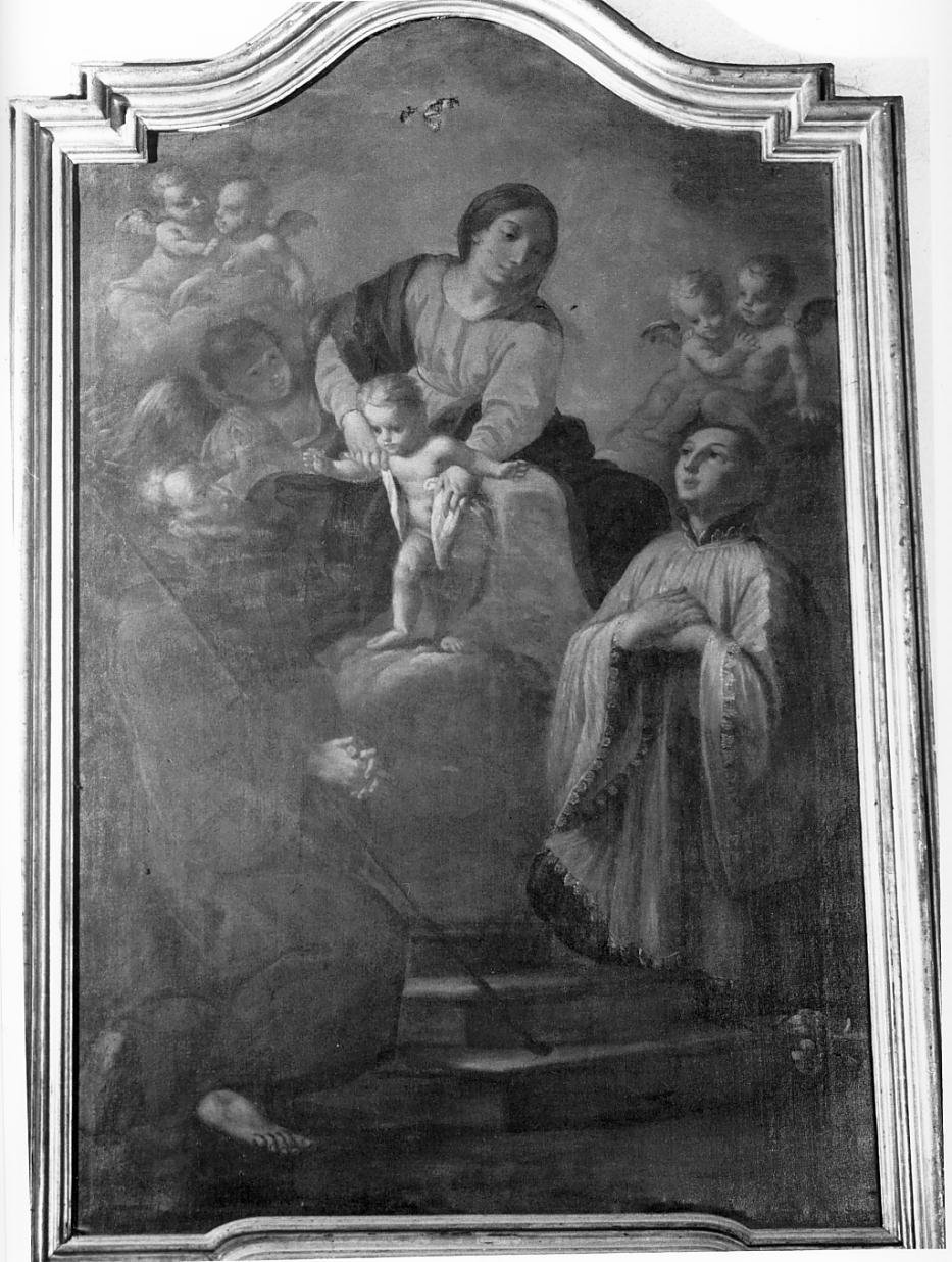 Madonna con Bambino in trono tra San Bernardino da Siena e San Luigi Gonzaga (dipinto) - ambito mantovano (prima metà sec. XVIII)