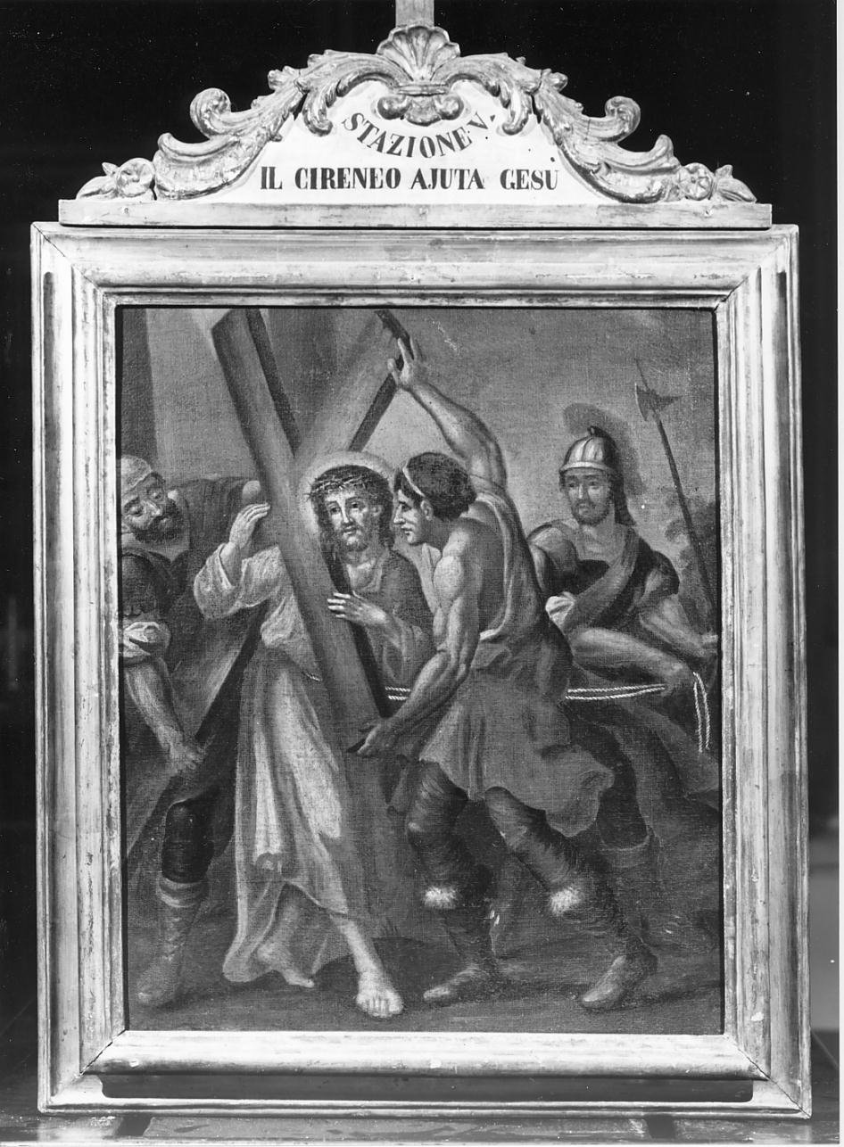 Il Cireneo aiuta Gesu', Stazione V Gesu' aiutato dal Cireneo a portare la croce (dipinto) - ambito mantovano (sec. XVIII)