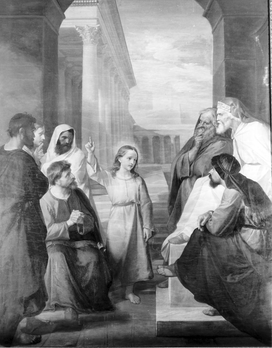 disputa di Gesù con i dottori nel tempio (dipinto, opera isolata) di Arrivabene Giulio Cesare (sec. XIX)