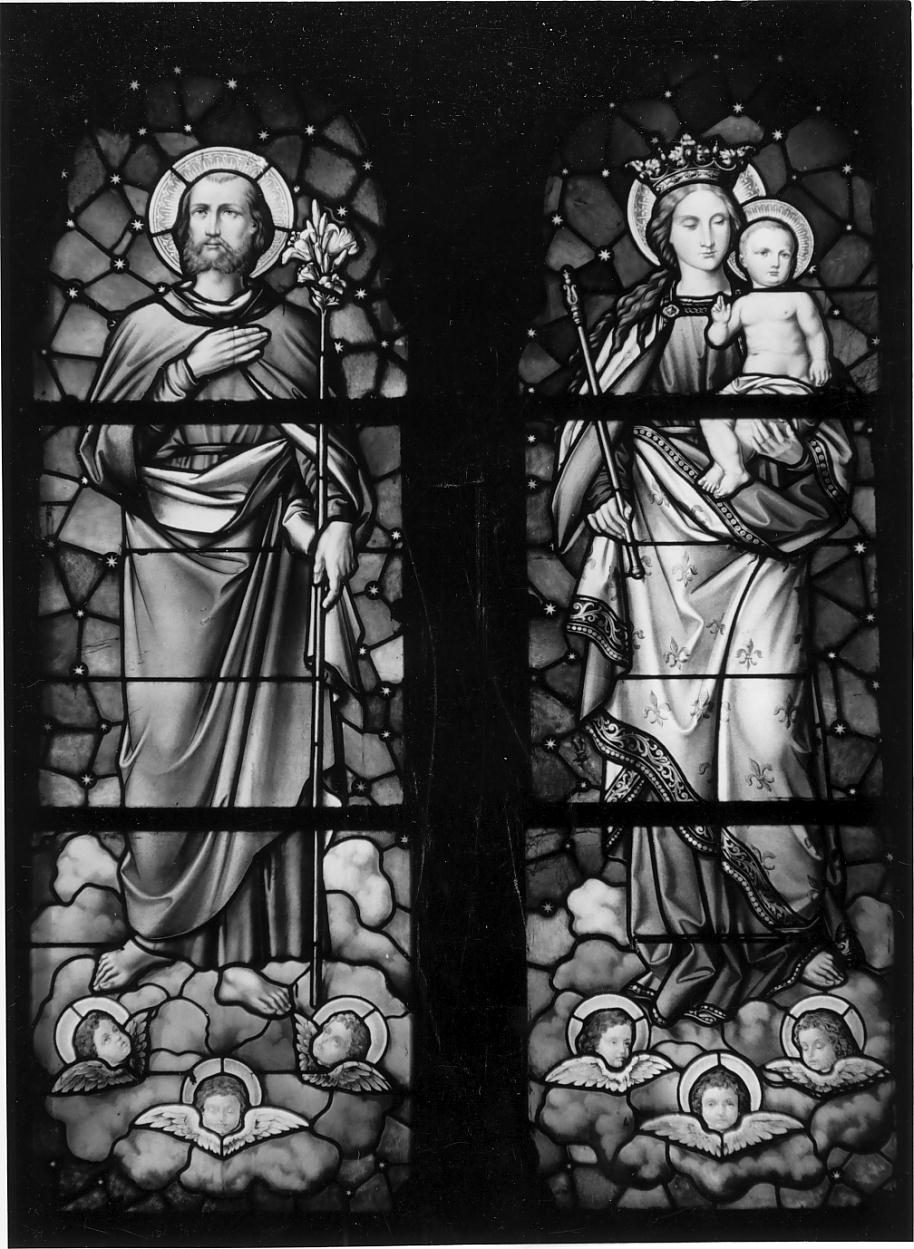 Sacra Famiglia con cherubini (vetrata, elemento d'insieme) - bottega tedesca (sec. XIX)