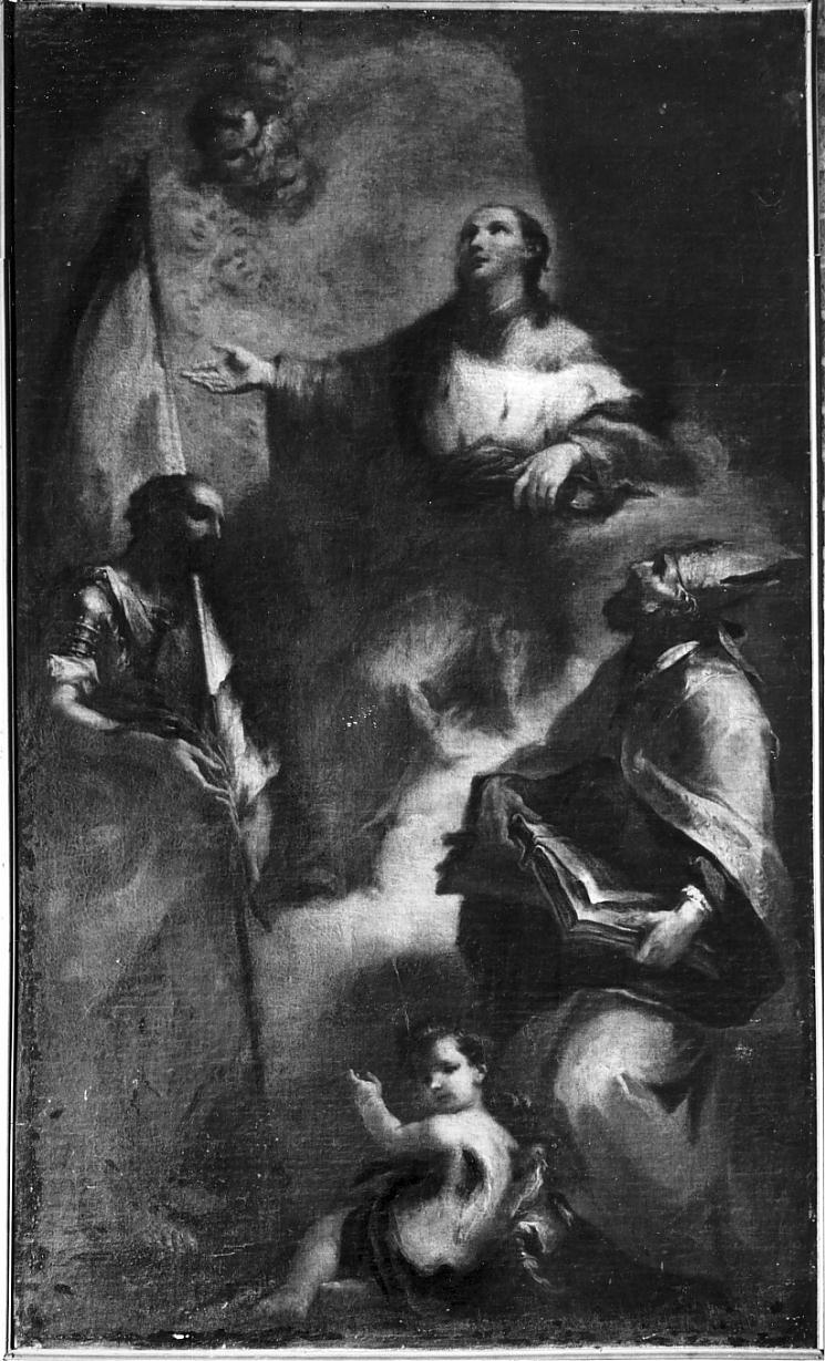 Gloria di San Pantaleone con San Vittoriano e San Bellino (dipinto, opera isolata) di Picenardi Mauro (sec. XVIII)