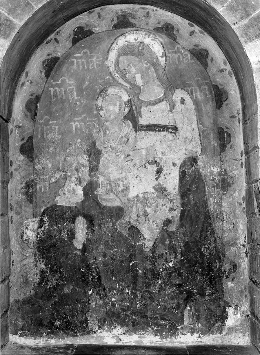 Madonna in trono col Bambino e frate orante (dipinto, opera isolata) - ambito lombardo (sec. XIV)