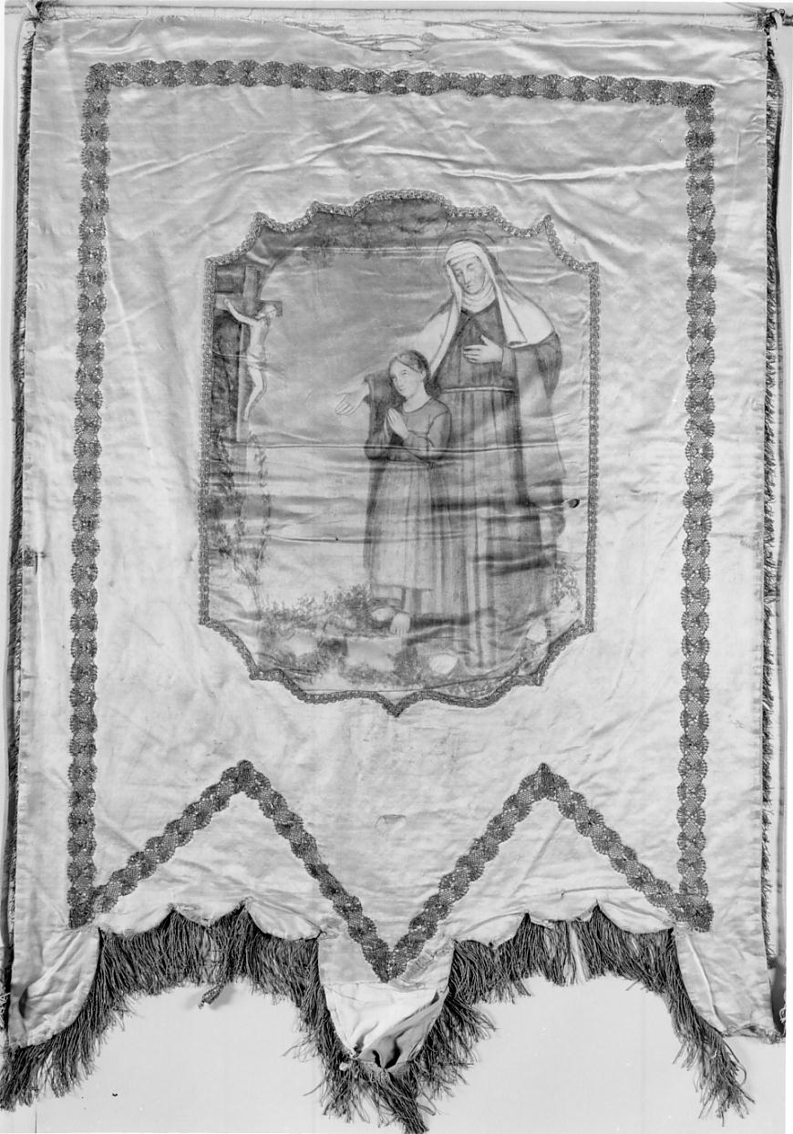 Beata Vergine di Caravaggio/ Sant'Angela Merici e bambina in meditazione davanti al crocifisso (stendardo processionale, opera isolata) - ambito lombardo (sec. XIX)