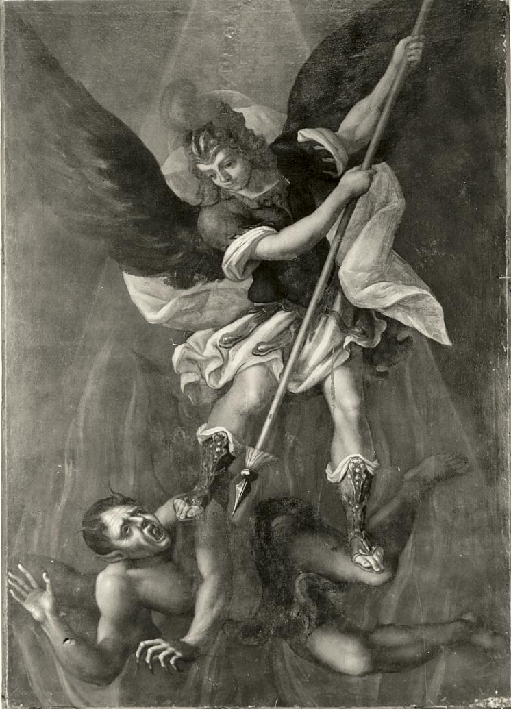 San Michele Arcangelo combatte il drago (dipinto, opera isolata) di Bighelli Antonio (sec. XVIII)