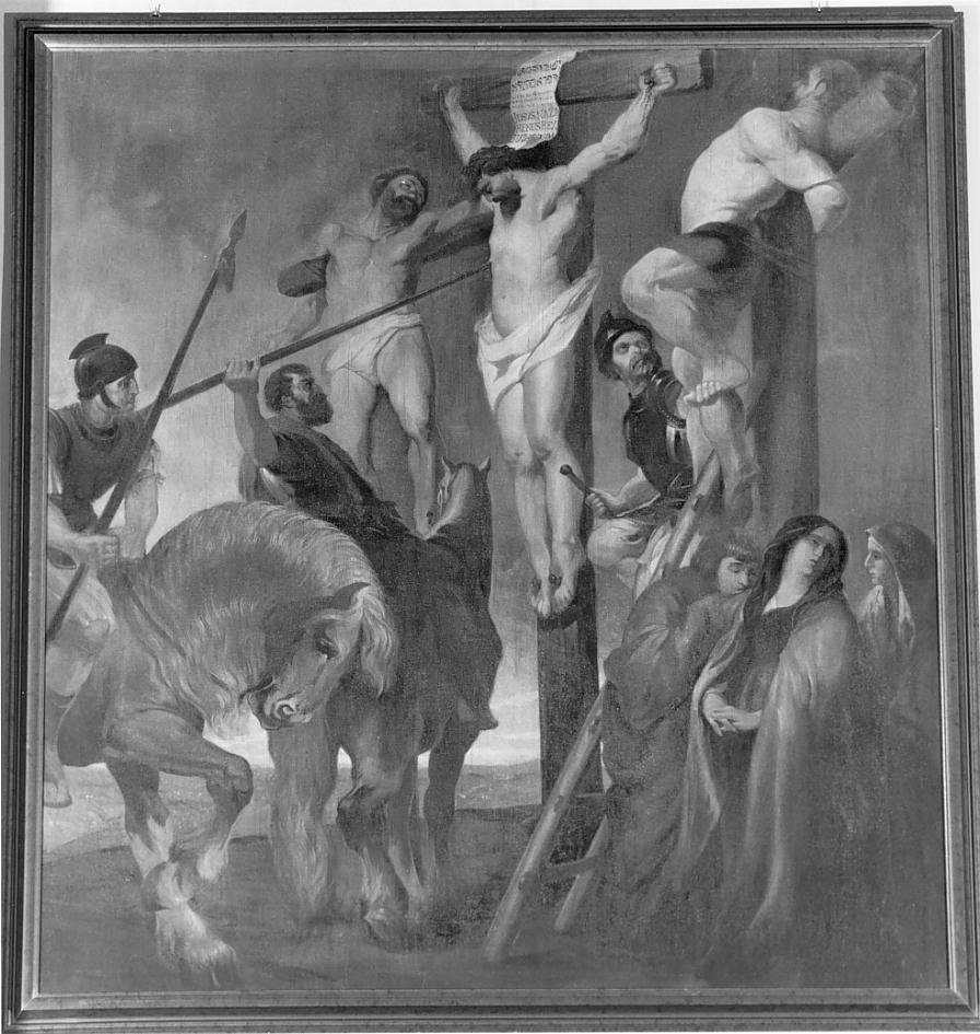 Crocifissione di Cristo con la Madonna; San Giovanni Evangelista e Longino (dipinto) - ambito mantovano (prima metà sec. XX)