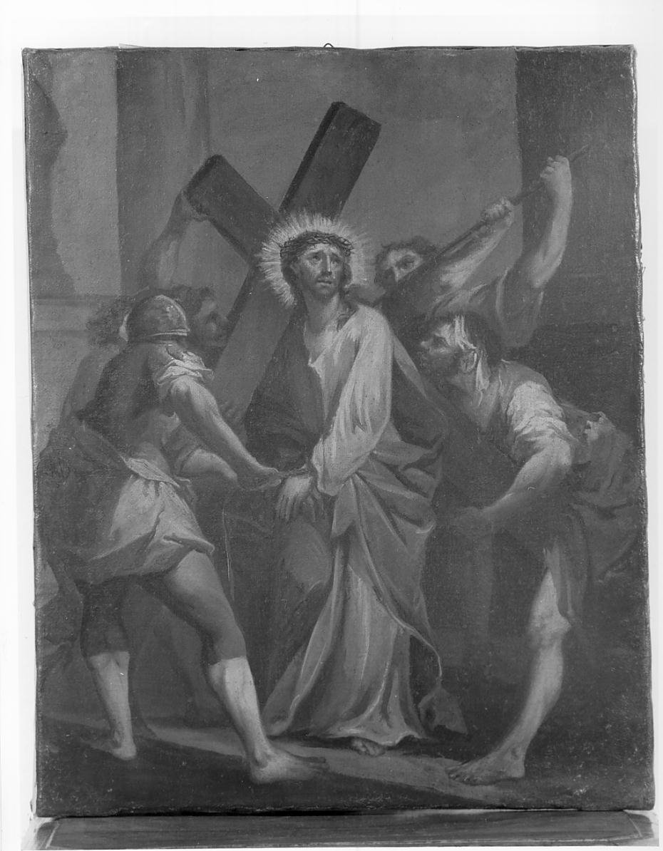 Stazione V Gesu' aiutato dal Cireneo a portare la croce (dipinto) di Guardi Francesco (bottega) (sec. XVIII)