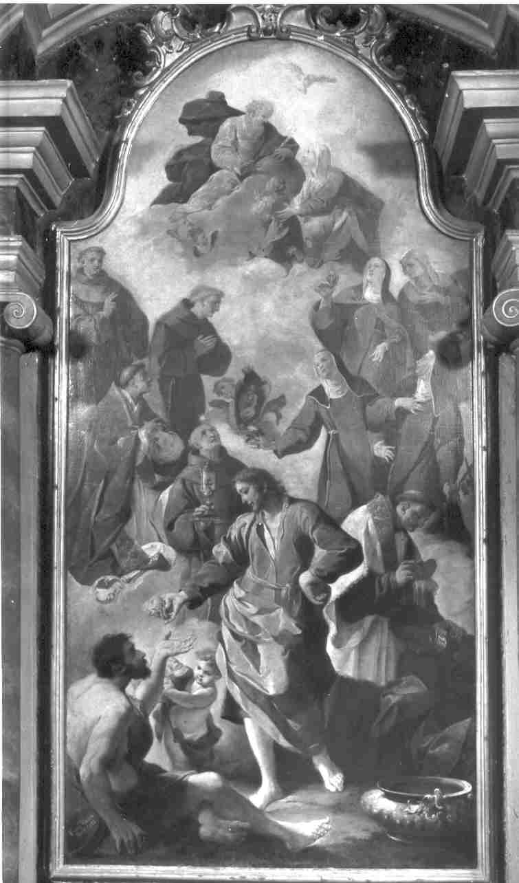 Elemosina di San Guglielmo con santi francescani e sante francescane (dipinto, opera isolata) di Savanni Francesco (sec. XVIII)