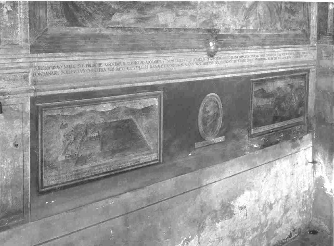 veduta del convento della Madonna di Loreto in Castiglione/ veduta del convento di San Paolo sull'isola del lago d'Iseo/ figura maschile (dipinto, opera isolata) - ambito bresciano (sec. XVII)