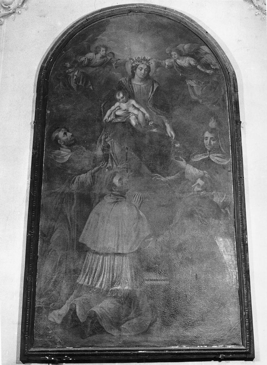 Madonna del Rosario con Gesu' Bambino, San Domenico, San Carlo Borromeo, San Francesco e San Vincenzo Ferrer (dipinto) - ambito lombardo (primo quarto sec. XVII)