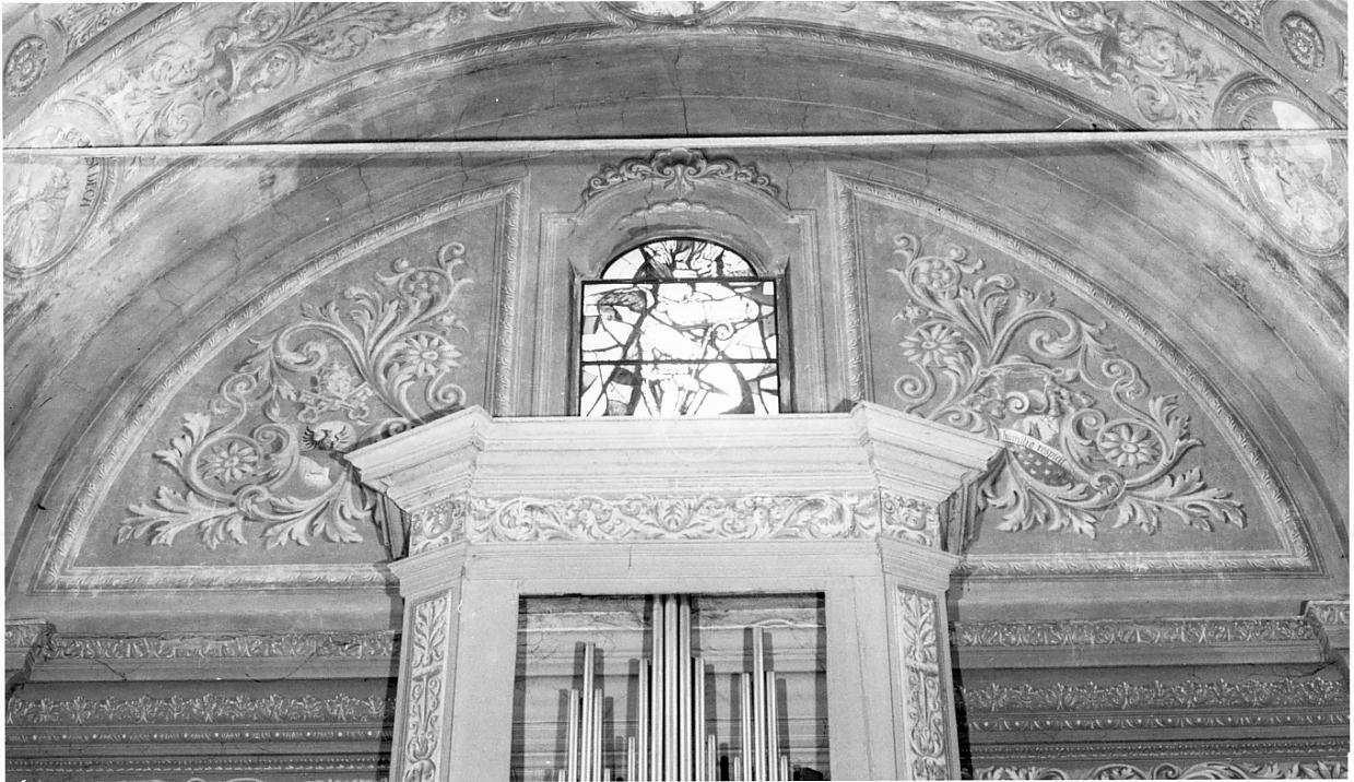 Motivi decorativi fitomorfi con simboli cristiani (dipinto) di Pizzini Ettore da Udine (sec. XX)