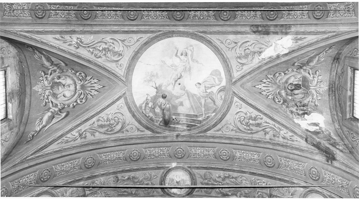 Siona/ Mighaeas/ Angeli reggitarga (dipinto) di Pizzini Ettore da Udine (sec. XX)