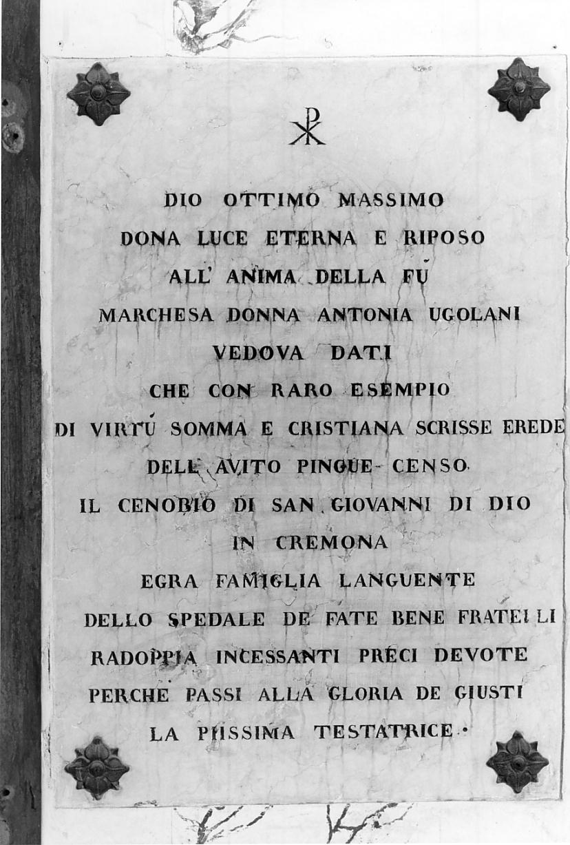 lapide, opera isolata - ambito cremonese (prima metà sec. XIX)