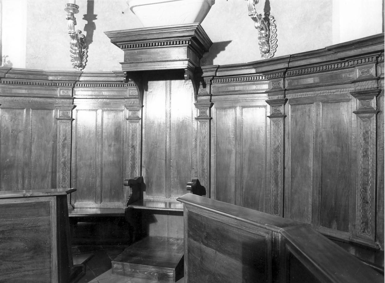stalli del coro, insieme - ambito lombardo (fine sec. XVI)