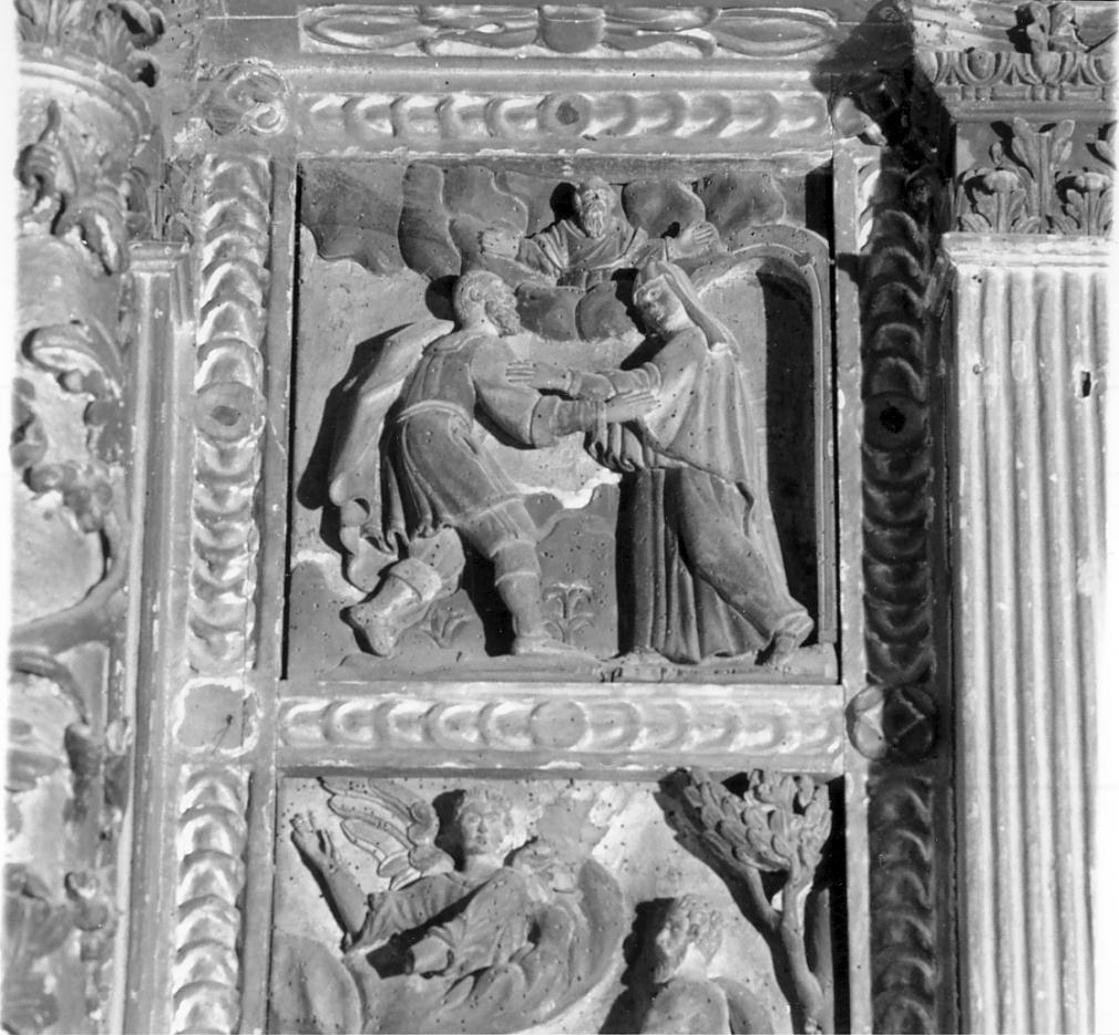 incontro di Sant'Anna e San Gioacchino alla porta aurea (rilievo, ciclo) - ambito mantovano, ambito cremonese (prima metà sec. XVII)