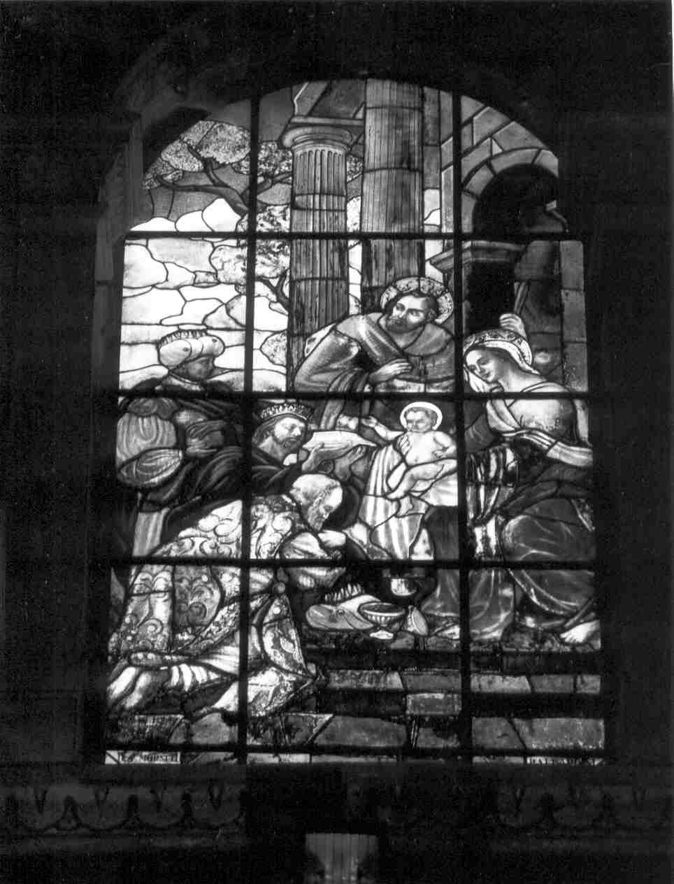 adorazione dei Re Magi (vetrata, opera isolata) di Ballardini Scipione (sec. XX)