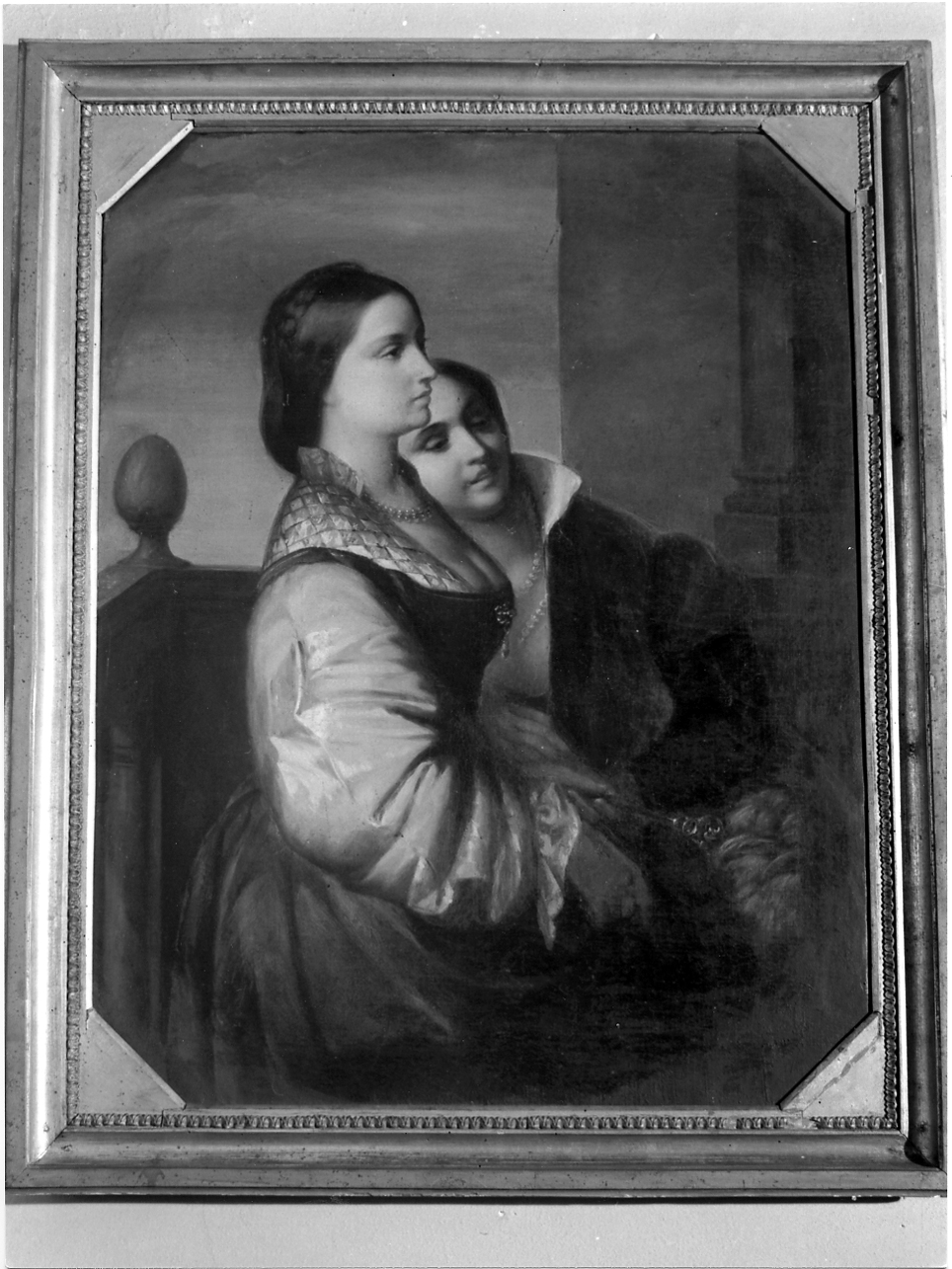 donne sul balcone (dipinto, opera isolata) di Albé Giacomo (terzo quarto sec. XIX)