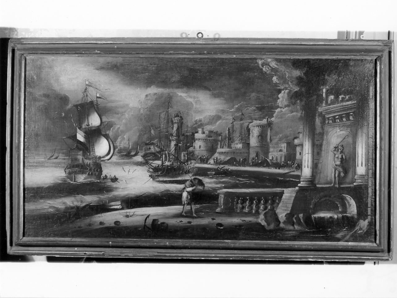 paesaggio marino con nave allo scalo (dipinto, opera isolata) - ambito ligure (seconda metà sec. XVIII)