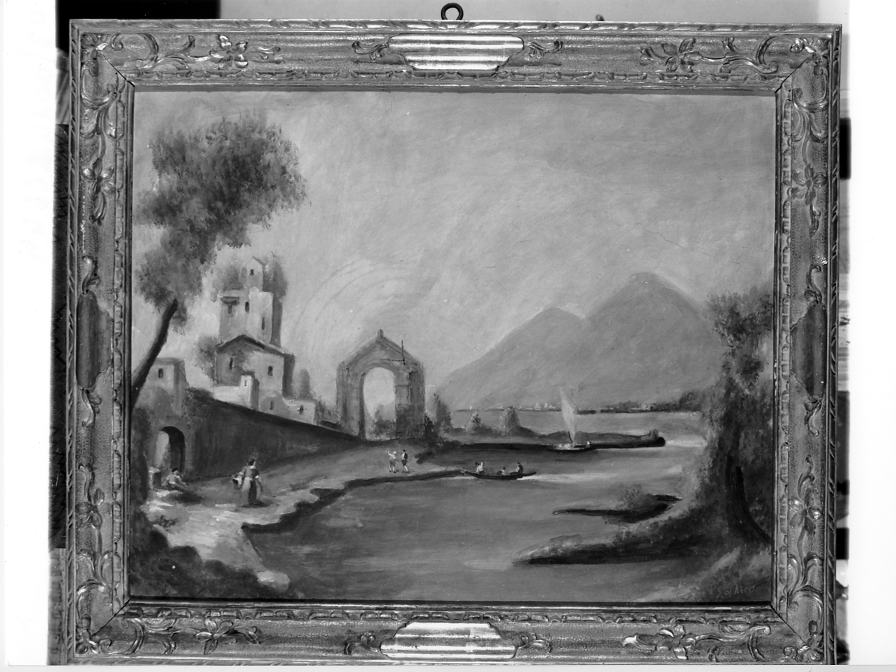 paesaggio lacustre (dipinto, elemento d'insieme) di D'Arco Giovanna (prima metà sec. XX)