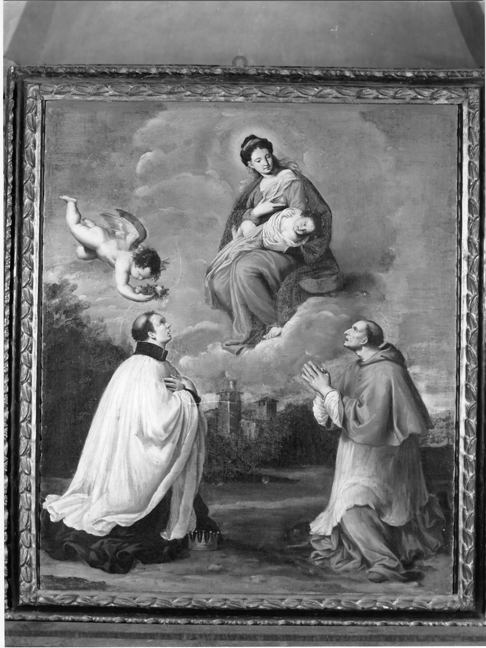 Madonna con Bambino in gloria, San Luigi Gonzaga e San Carlo Borromeo (dipinto, opera isolata) di Giarola Antonio (primo quarto sec. XVII)