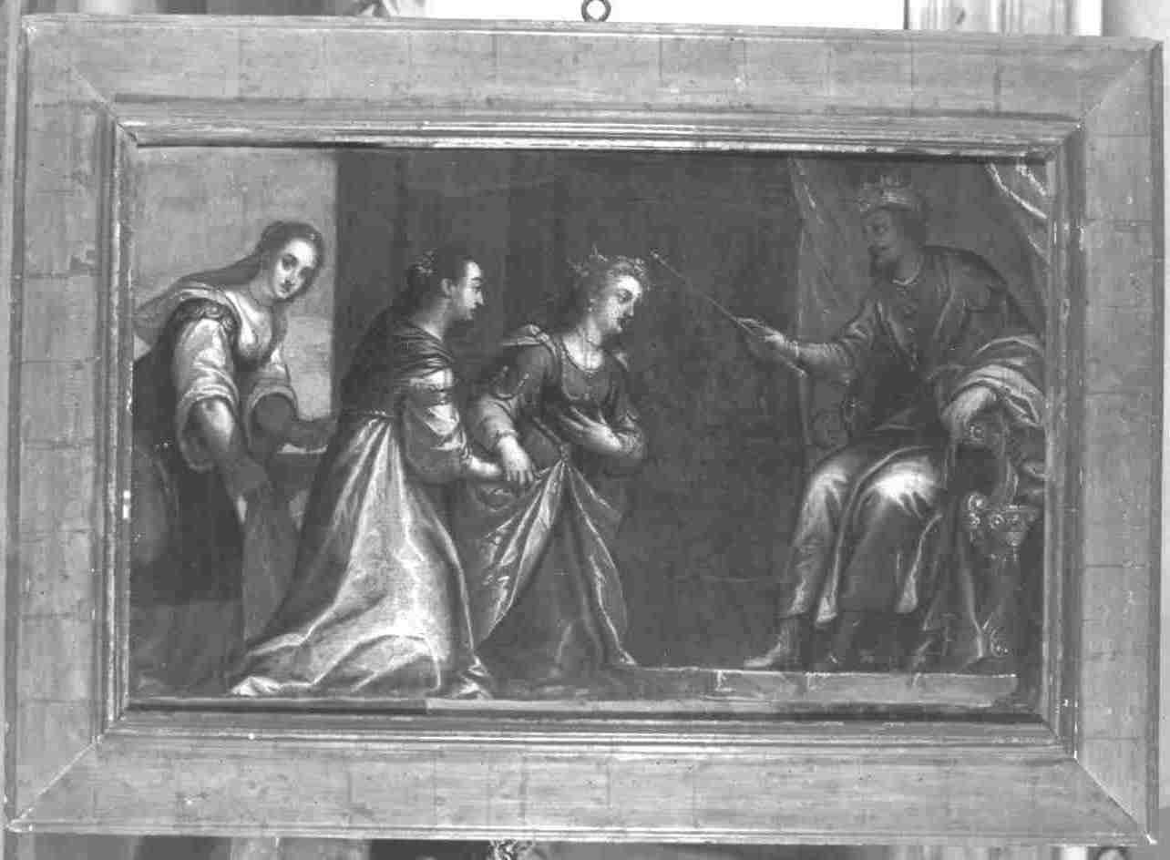 Ester e Assuero (dipinto, opera isolata) - ambito veneziano (terzo quarto sec. XVI)