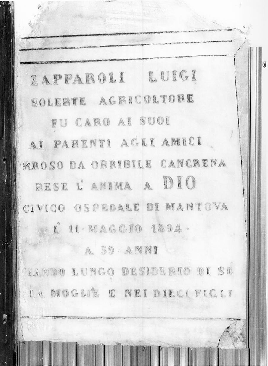 lapide commemorativa - ambito mantovano (sec. XIX)