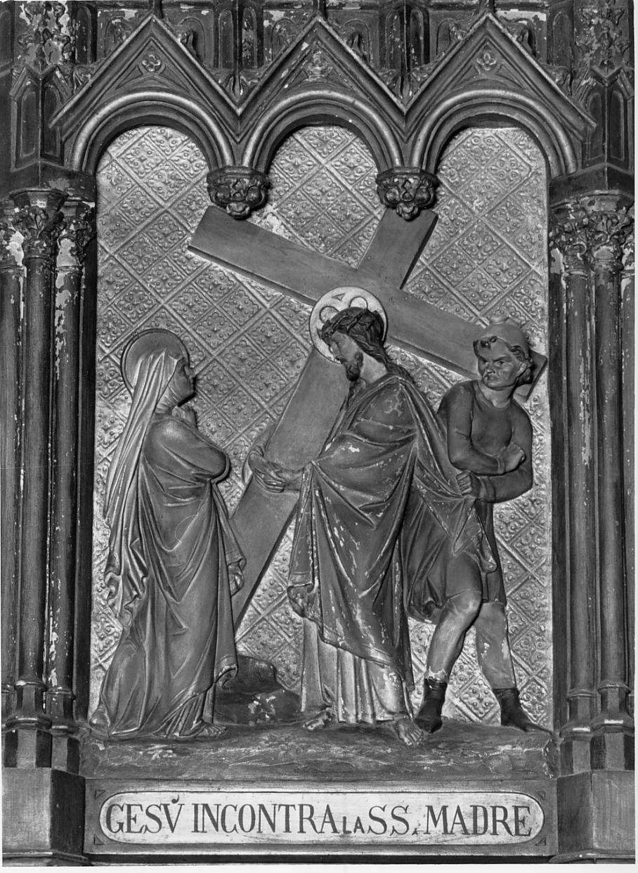 Stazione IV: Gesu' incontra la Madonna (formella, elemento d'insieme) - ambito lombardo (sec. XIX)