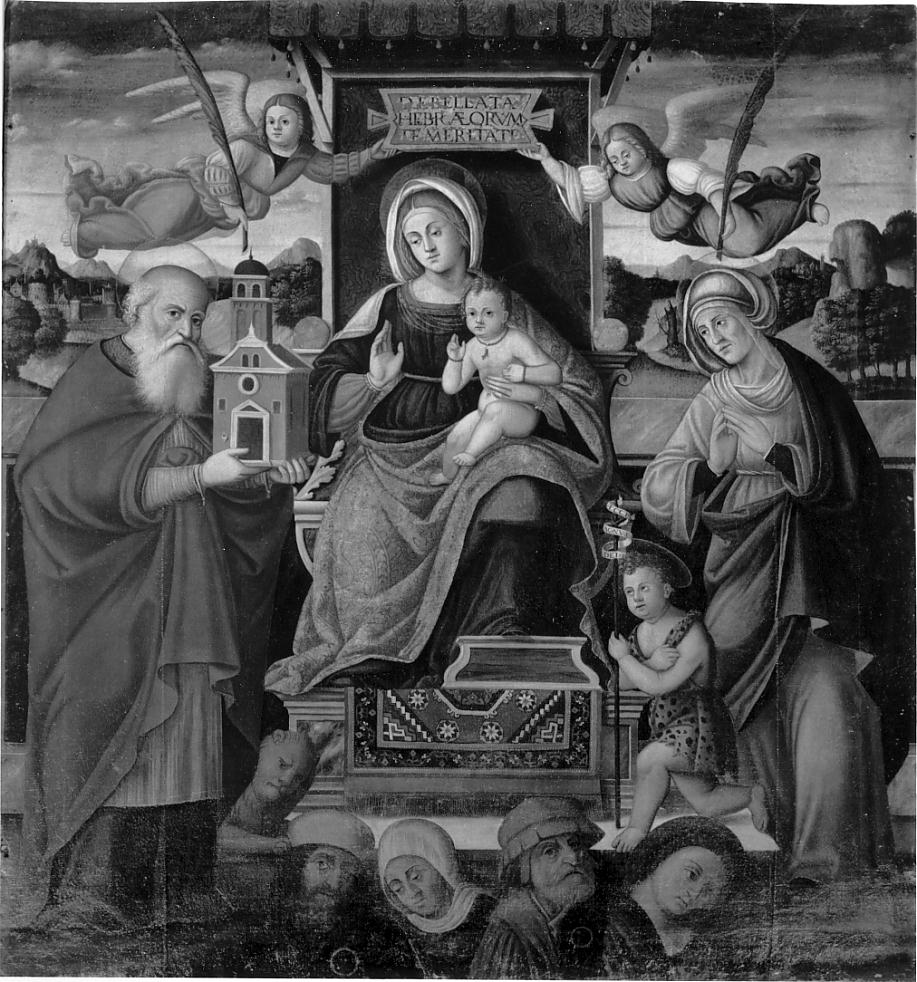 Madonna col Bambino, San Gerolamo che offre alla Vergine il modello della chiesa della vittoria, Madonna in trono e Santi (dipinto, opera isolata) - ambito lombardo (inizio sec. XVI)
