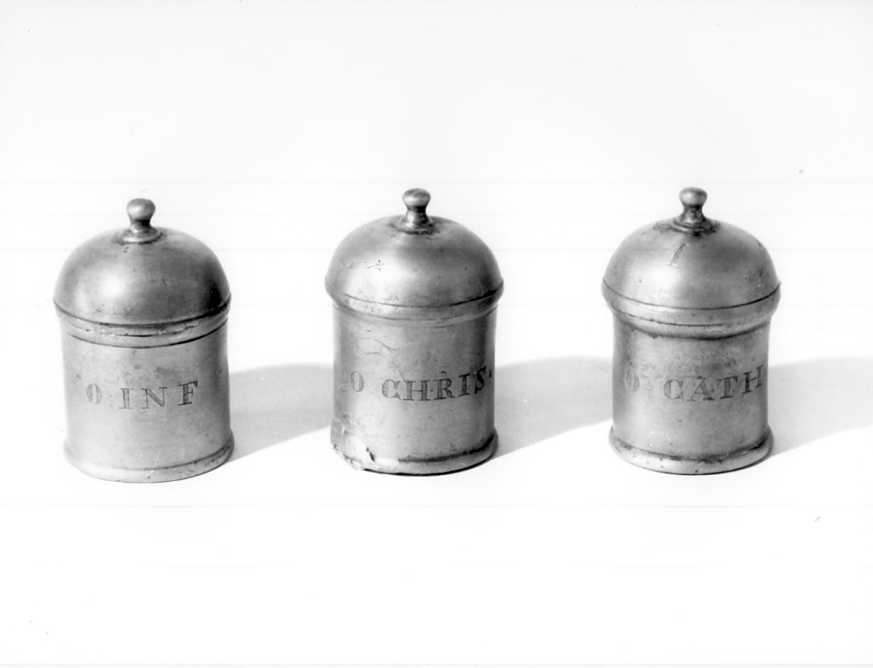 vasetti per oli santi, serie - ambito mantovano (prima metà sec. XIX)